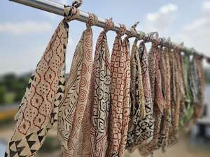 Hand Block Printed Organic Cotton Bandana <b>Scarf</b> Paisley 21 X 21 - Product Image 5