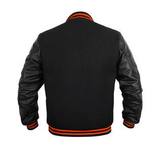 แจ็กเก็ตผ้าขนสัตว์คุณภาพสูงสำหรับผู้ชายคอตั้งแขนเสื้อหนังผ้ากำมะหยี่ปักลายโลโก้ด้านหน้า - Product Image 2