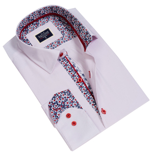 Chemise pour homme en coton 100% à imprimé floral rose, décontractée, respirante, grande taille - Product Image 1