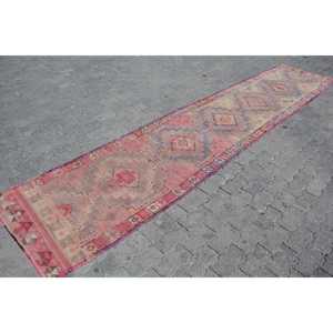 Turkish Traditional Eco Friendly <b>Runner</b> Rug 2.7x13.6 ft <b>Red</b> Blue Patchwork Wool with Latex Backing - Product Image 3