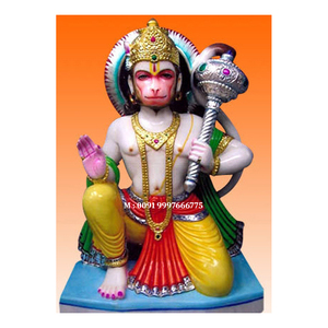 รูปปั้นฮานูมาณุษย์หินอ่อนสีขาวรุ่นล่าสุด ท่านั่ง ขัดเงาอย่างดี ผิวมันวาว สำหรับการบูชาและตกแต่งบ้าน - Product Image 1