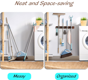 Soporte para escoba individual montado en la pared, organizador de fregona de <span class=keywords><strong>madera</strong></span> rústica, 4 ganchos, estante de almacenamiento duradero, <span class=keywords><strong>armario</strong></span> de garaje, lavandería, herramienta de cocina - Product Image 4