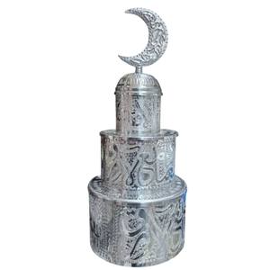 Pièce maîtresse décorative de mosquée Minaret doré artisanale avec croissant de lune Topper à plusieurs niveaux métal Ramadan décoration Table ornement - Product Image 2