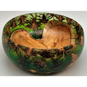 Bol élégant en résine verte et en bois de teck parfait pour les mariages anniversaires bol de table rond de taille moyenne le plus vendu - Product Image 1
