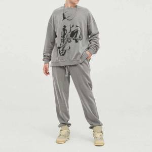 Nouveauté, vêtements de jogging d'entraînement pour hommes, survêtements personnalisés, 100% coton, lavage à l'acide, imprimé, ensemble de sweat-shirts de rue, salle de sport, fitness, adultes - Product Image 1