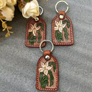 Wholesale Factory Custom High Quality Promotional Keyring Designer Hand <b>Tooled</b> <b>Leather</b> Key Holder Keyring Luxury Car Keychains - Product Image 4