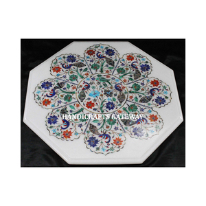 Dessus de table de salle à manger en marbre blanc avec incrustation italienne, dessus de table à café et à thé en marbre de style européen avec décoration de la maison et dessus de bureau - Product Image 1
