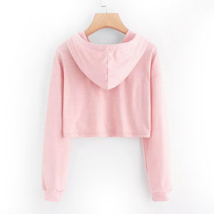 Sweat à capuche épais en coton de luxe pour femmes nouveau design haut court avec logo avant à capuche ample pour l'hiver - Product Image 6