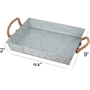 Farmhouse Decorative Handmade Commercial Grade Natural Polished Serving Tray Country Style Rectangle Shape Galvanized Metal - Product Image 2