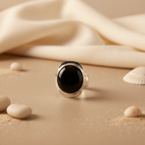 Bague statement en argent 925 avec onyx pour femmes, anneaux tendance en acier inoxydable, bijoux tendance en forme de chiffre, cadeau - Product Image 2