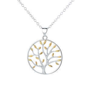 Collana con Ciondolo Albero della Vita Bicolore in Argento Sterling Placcato Rodio con Zirconi, Diamanti e Perle in Oro Rosa, Elegante e alla Moda - Product Image 1