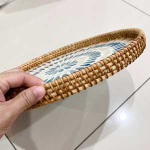 NOUVEAU PRODUIT! Tienphong fait à la main bleu Mandala rond fait à la main en rotin et nacre plateau de service Table basse plateau à thé - Product Image 5