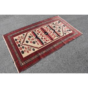 พรมขนแกะสีเบจสีแดงแบบดั้งเดิมดั้งเดิมพื้นที่ขนาดใหญ่3.6x5.9ฟุตตุรกีสี่เหลี่ยมผืนผ้าห้องโถงรูปแบบนามธรรมพรมยางสำหรับห้องขนาด10มม. - Product Image 3