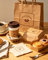 Ensemble d'emballages personnalisés pour gobelets à café jetables : sacs en papier kraft, manchons et supports pour boulangerie-café