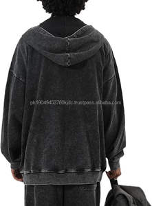 Sudadera con Capucha Extra Grande Estilo Vintage para Mujer, Chaqueta Holgada con Lavado Ácido, Estilo Y2K Retro Grunge, Sudadera con Cremallera, Corte Holgado - Product Image 5