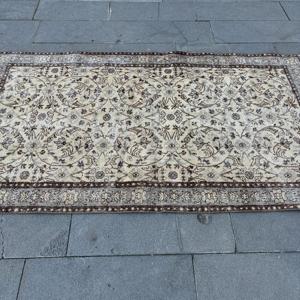 Vintage Turkish Rug 3.9x6.9 ft (120x209 cm), <b>Brown</b> Floral <b>Wool</b> Rug - Product Image 3