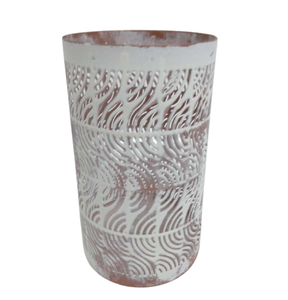 Impressionnant support votif rond en fer décoratif blanc avec pot Anti-bougie en cuivre pour salon et décoration de table à la main - Product Image 2