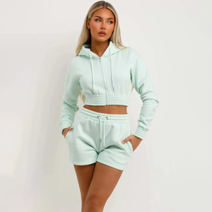 Sudadera con capucha y cremallera recortada para mujer con logotipo personalizado, algodón suave de mezcla de sudadera con cremallera, venta al por mayor de fábrica - Product Image 2