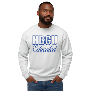 HBCU Sigma Educated Chenille <b>Sweatshirt</b> White & Royal Blue Embroidery Custom Cotton Blend Greek Fraternity Divine Nine Apparel - Product Image 1