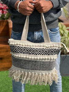 กระเป๋าโท้ทผ้าป่านสานแบบยั่งยืนเป็นมิตรกับสิ่งแวดล้อมสำหรับผู้หญิงกระเป๋าถือผ้าฝ้ายธรรมชาติกระเป๋าแฟชั่นสำหรับวันหยุดและช้อปปิ้งสไตล์วีแกน - Product Image 3