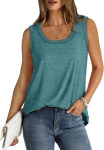 Women's Summer Tank Tops Loose Sleeve Scoop Neck Curved Hem Knitted Fabric Ribbed <b>Trim</b> <b>Beading</b> Decoration Cartoon Pattern Front - Product Image 3