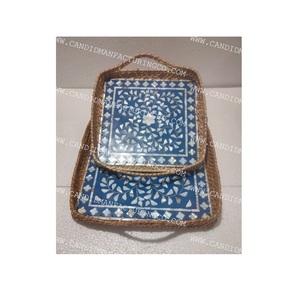 Bandeja ecológica de perlas blancas, decoración rústica, bandeja de bambú para servir, cesta de ratán con concha de ratán perla Madre, bandeja tejida para comida - Product Image 3