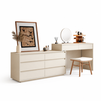 Table de toilette moderne en chêne massif avec armoire latérale extensible, bureau de maquillage de luxe minimaliste avec tiroirs pour chambre à coucher