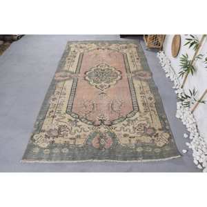 Vintage 5X8,8 ft Beige Vert Laine Patchwork Tapis Grande Surface Rectangle Abstrait Motif Latex pour Couloir Chambre Tapis Viscose PP - Product Image 1