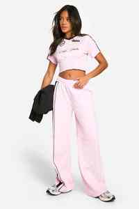 High Quality Pink Women's Winter Lace Flat Terry Fleece <b>Elastic</b> Waist Straight Leg Joggers Sweatpants - Product Image 4