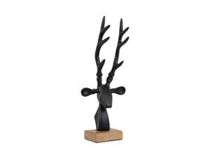 Sculpture de tête d'animal élégante en bois d'argent de style nordique sur base noire pour étagère de salon, hôtel de luxe minimaliste - Product Image 2