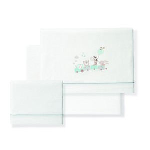 Juego de 3 Piezas de Ropa de Cama para Cuna Modelo JIRAFRA-TREN, 100% Algodón, Técnica de Tejido con Diseño de Dibujos Animados - Product Image 1