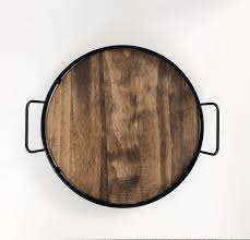 Plateau de service en bois de métal de haute qualité Plateau de service Susan paresseux en bois d'acacia de 10 pouces avec poignée Plateau en métal rotatif - Product Image 2