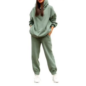 Conjunto Deportivo de Invierno de 2 Piezas para Mujer, 100% Algodón Felpa, Estilo Urbano, con Capucha, Diseño Sólido, Corte Regular, Secado Rápido y Transpirable - Product Image 1