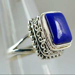 925 Sterling Silver Boho <b>Statement</b> Ring Lapis Lazuli <b>Cushion</b> Gemstone Handmade 18K Plated September Birthstone Gift - Product Image 5
