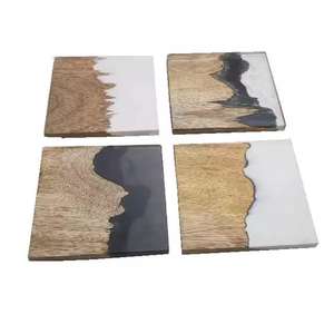 Sous-verre carré en bois de résine multicolore de meilleure qualité Nouveau design pour les fêtes de bureau et de restaurant Style classique - Product Image 3