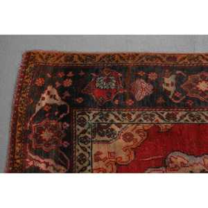 Alfombra de 4,7x11,1 pies, Alfombra Turca Vintage, Alfombra de Lana a Rayas Rojas y Negras - Product Image 4