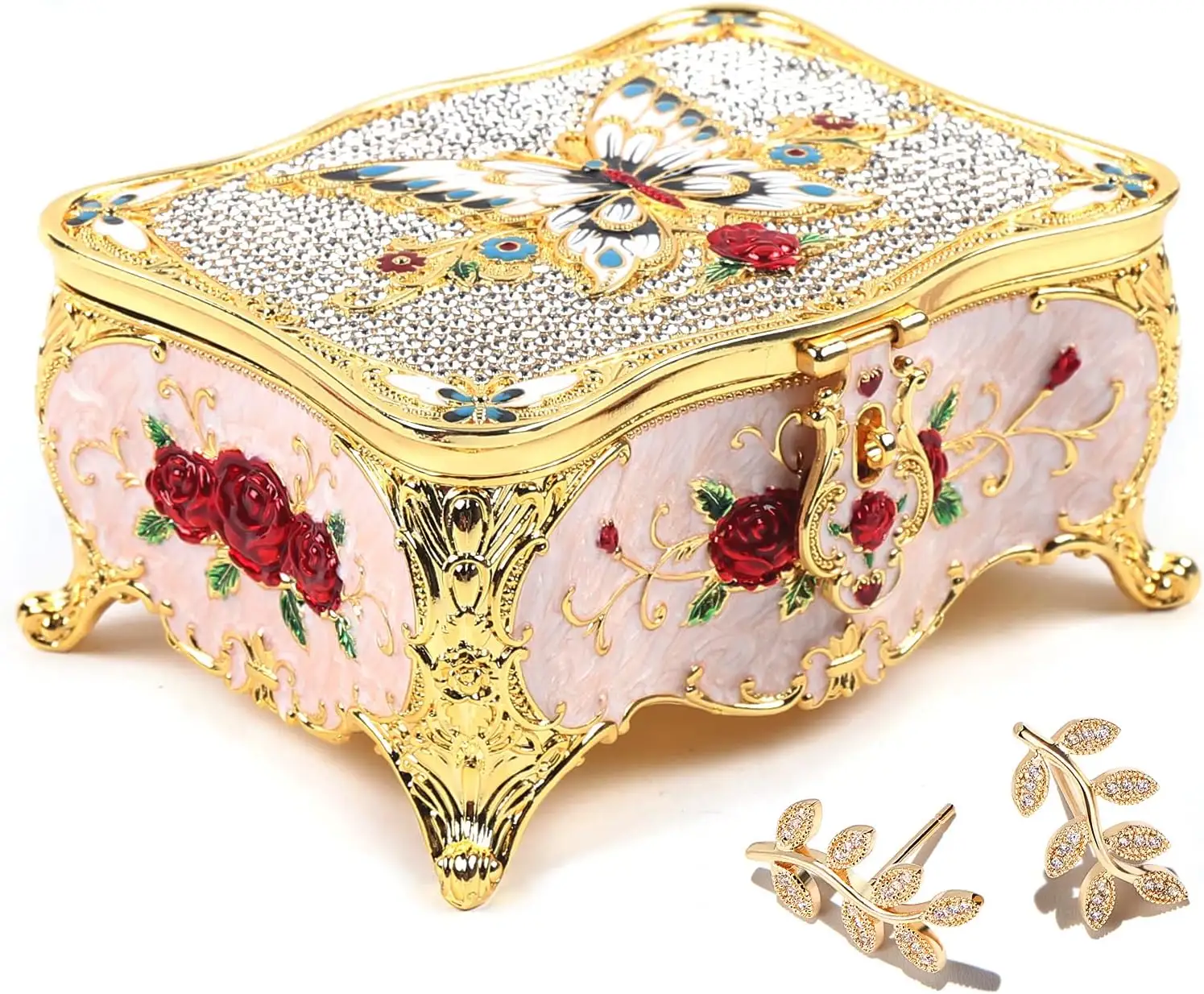 Big Size Vintage Flower Carved Jewelry Boxes Multi color with Stones Decor Necklace Pendant Rings Gifts box jewelry Storage Case