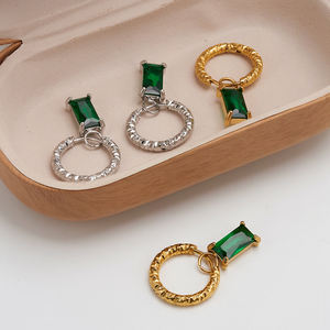 Ultimo 18K <span class=keywords><strong>oro</strong></span> placcato gioielli in acciaio inox anello a spirale rettangolare verde zircone <span class=keywords><strong>orecchini</strong></span> impermeabili E241547 - Product Image 5