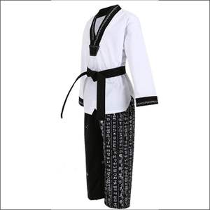 Dernier design, logo personnalisé, uniforme de Taekwondo noir à col en V pour adultes, MMA, arts martiaux, karaté, unisexe, polyester/coton - Product Image 2