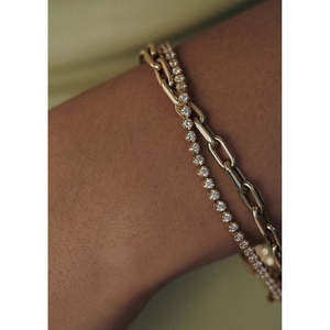Mia Link Chain <b>Bracelet</b> with Zircon <b>Gold</b> and Rhodium Plated <b>Beaded</b> Jewelry Classic and Trendy for Wedding Party or Gift - Product Image 4