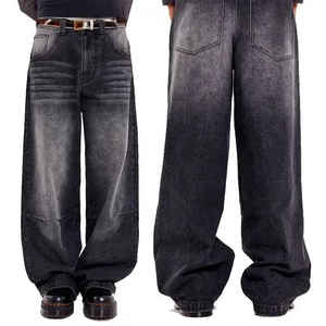 Pantalones de pierna ancha holgados con bordado gris lavados personalizados para hombre, pantalones sencillos de Color sólido, pantalones vaqueros de calle informales a la moda para todos los días holgados - Product Image 5