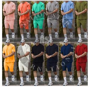 100% Cotton Sun faded Summer 2 pcs Oversized <b>TShirt</b> Training Men Shorts Sweat Suit Summer set Clothing shorts set - Product Image 4