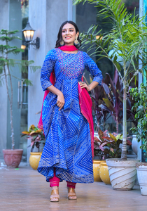 Kurta Anarkali de Algodón de Verano, Diseño Clásico, Corte en A, Largo hasta la Rodilla, con Pantalón y Dupatta, para Niñas y Mujeres - Product Image 6