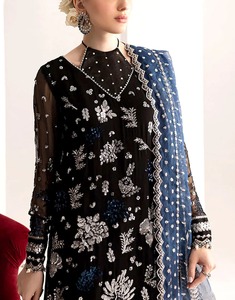 Ropa de fiesta 2025 para mujer, vestido Shalwar Kameez, cuello redondo, botón, hasta el suelo, manga larga, 100% Lino, diseño tradicional, fábrica directa - Product Image 5