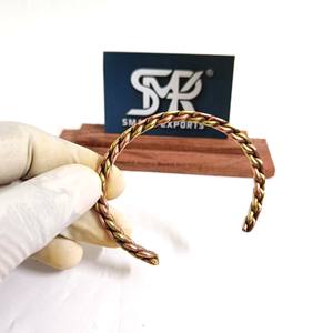 Twisted Dual Tone <b>Copper</b> <b>Bangle</b> Adjustable Open Cuff Handmade Traditional Lightweight Craft for <b>Men</b> Women Daily & Festive Wear - Product Image 5