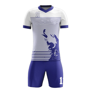 Ensemble de maillots de football blanc et bleu rayé, impression sublimée, 11 numéros de joueur, manches courtes, unisexe, adulte, séchage rapide, coupe athlétique - Product Image 3