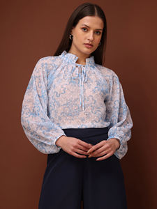 Printed <b>Peach</b> High Neck Full Sleeves Floral Printed Casual WesternWear Top - Product Image 3
