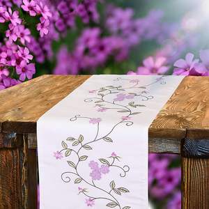 Rustic Floral Embroidered <b>Table</b> <b>Runners</b> Double Thick Cotton for Home Use Purple Lavender for Spring and Summer - Product Image 1