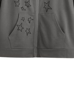 Sudadera con Capucha y Cremallera Bordada con Estrella Gris para Mujer, Sudadera Holgada Informal de Estilo Urbano, Chaqueta de Invierno - Product Image 5