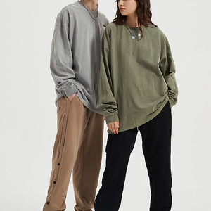 310 Gsm nuevo estilo personalizado cuello redondo Camiseta de manga larga Vintage lavado con ácido peso pesado hombres Camiseta de manga larga para hombres - Product Image 3